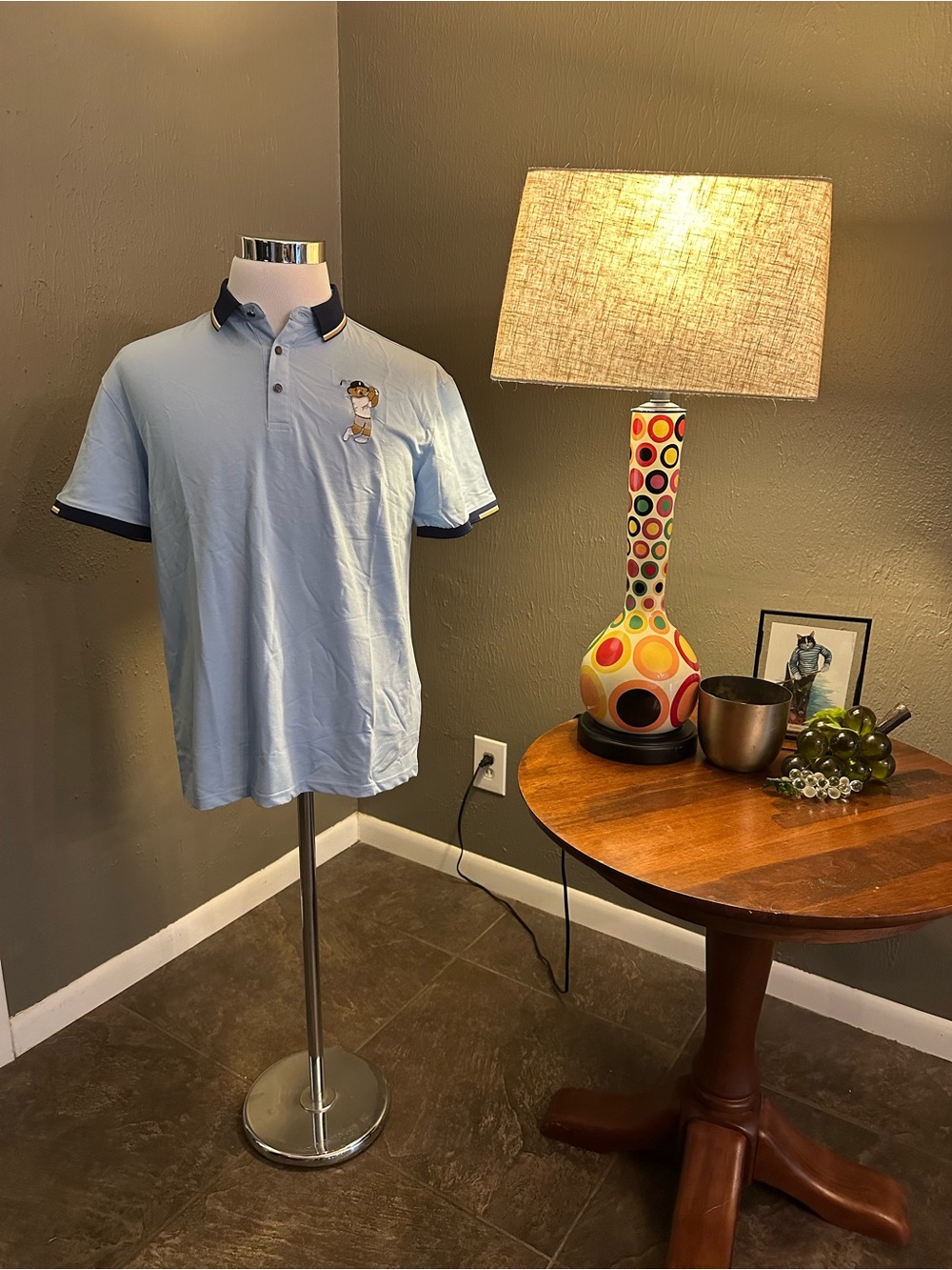 Pinnography Men's Light Blue Polo with Navy Contrast Trim
